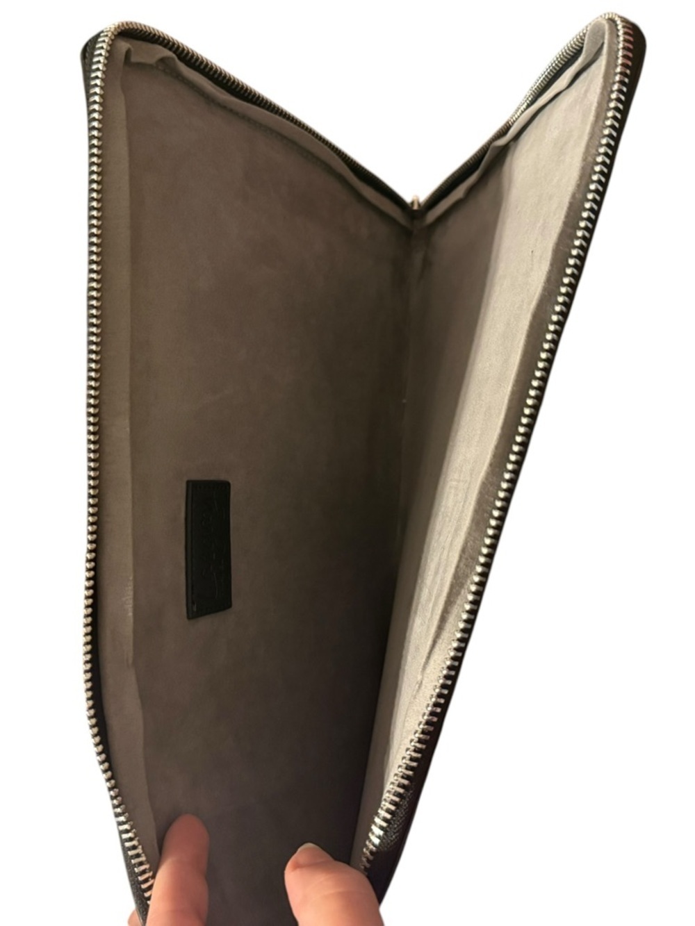 Leather Zip laptop Pouch Clutch in Metallic Gray fits 16” laptop - Picture 5 of 6